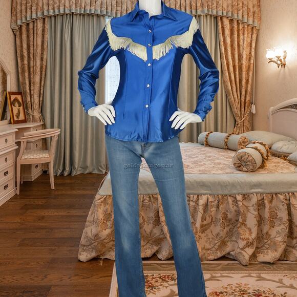 Vintage H Bar C Fringe Western Snap Shirt M - Picture 9 of 12